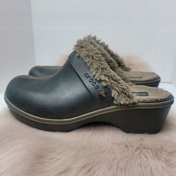 Crocs Cobbler Eva Fur Lined Clog Mule Heels Split Toe Black Women’s 8 - Picture 3 of 10